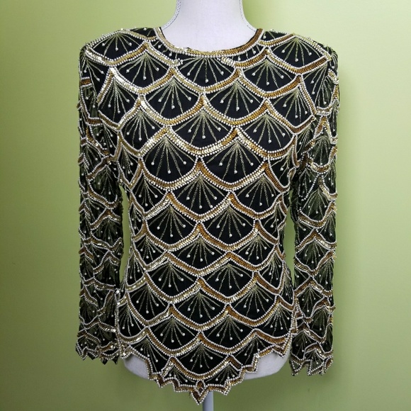 Laurence Kazar Tops - Vintage Laurence Kazar sequin beaded top size M